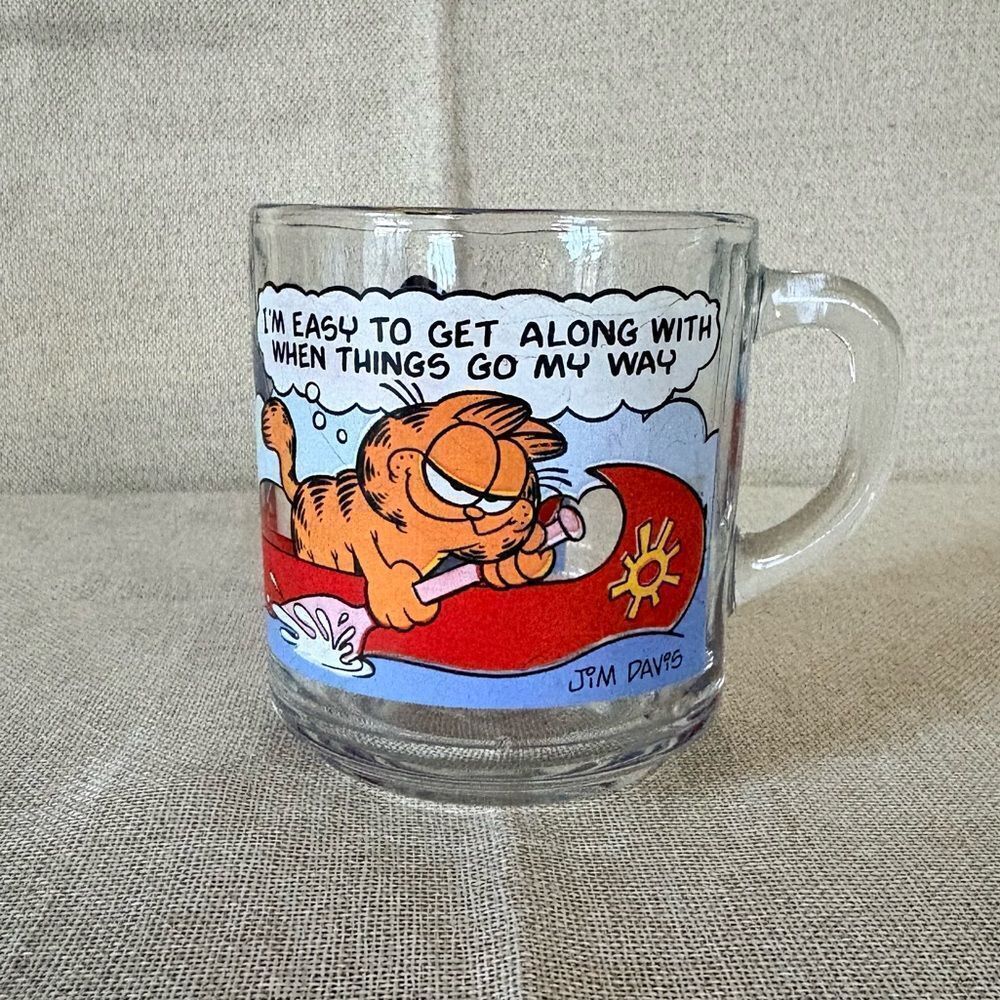 Vintage 1978 Garfield Odie McDonalds Glass Mug Jim Davis Cartoon Cup